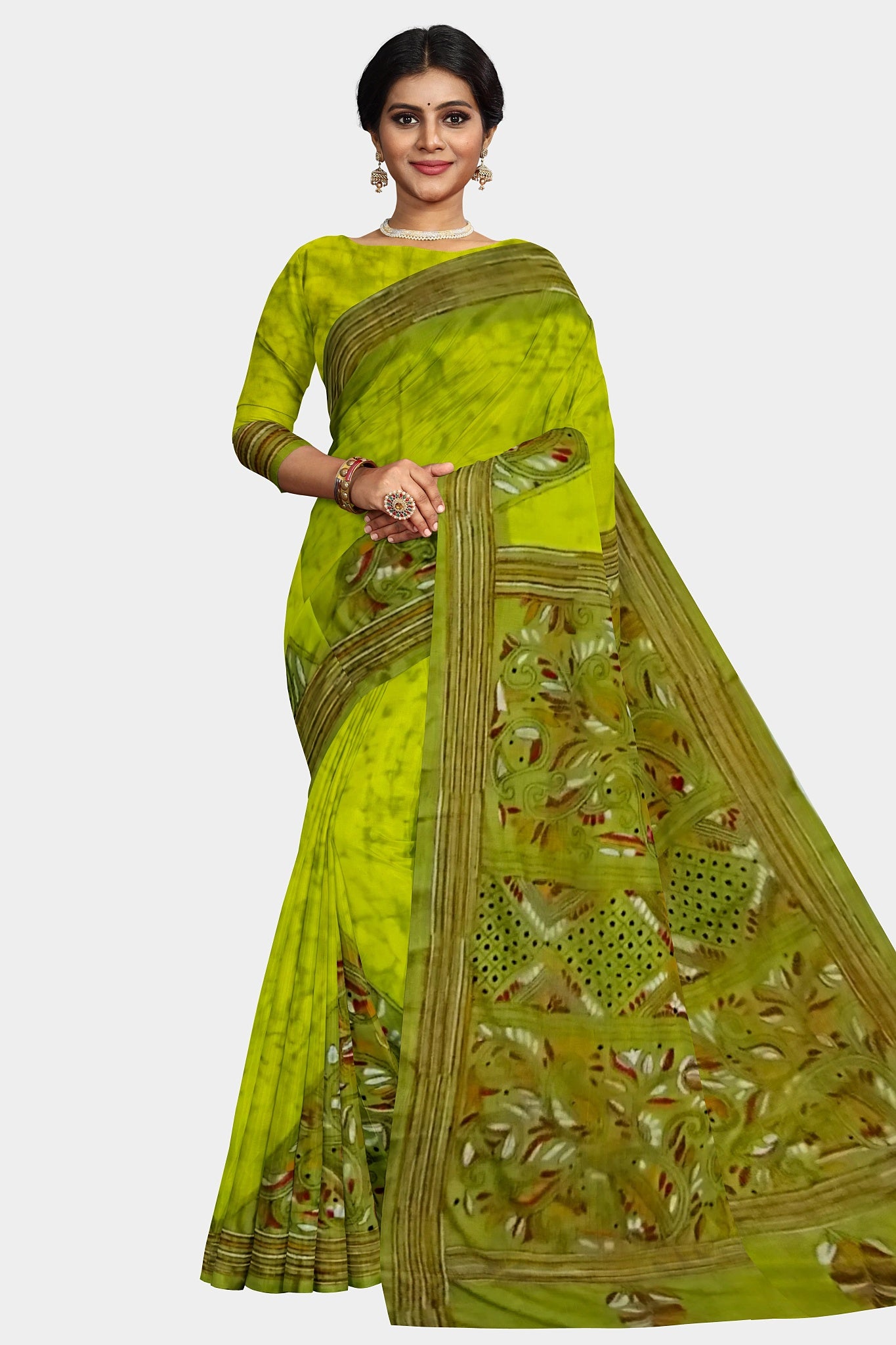Kantha Stitch: Stylish Blended Silk Batik Saree showcasing Traditional Artistry in Modern Indian Fashion with BP