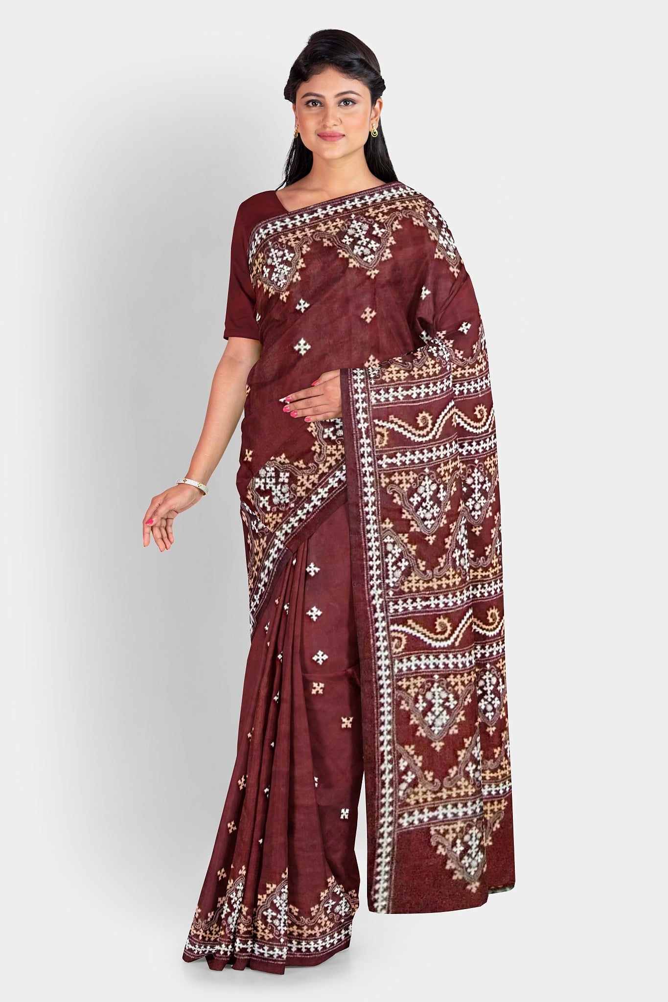 Gujrati Stitch: Stylish Blended Silk Saree showcasing Traditional Artistry in Modern Indian Fashion with BP