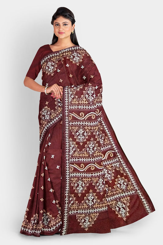Gujrati Stitch: Stylish Blended Silk Saree showcasing Traditional Artistry in Modern Indian Fashion with BP