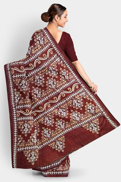 Gujrati Stitch: Stylish Blended Silk Saree showcasing Traditional Artistry in Modern Indian Fashion with BP