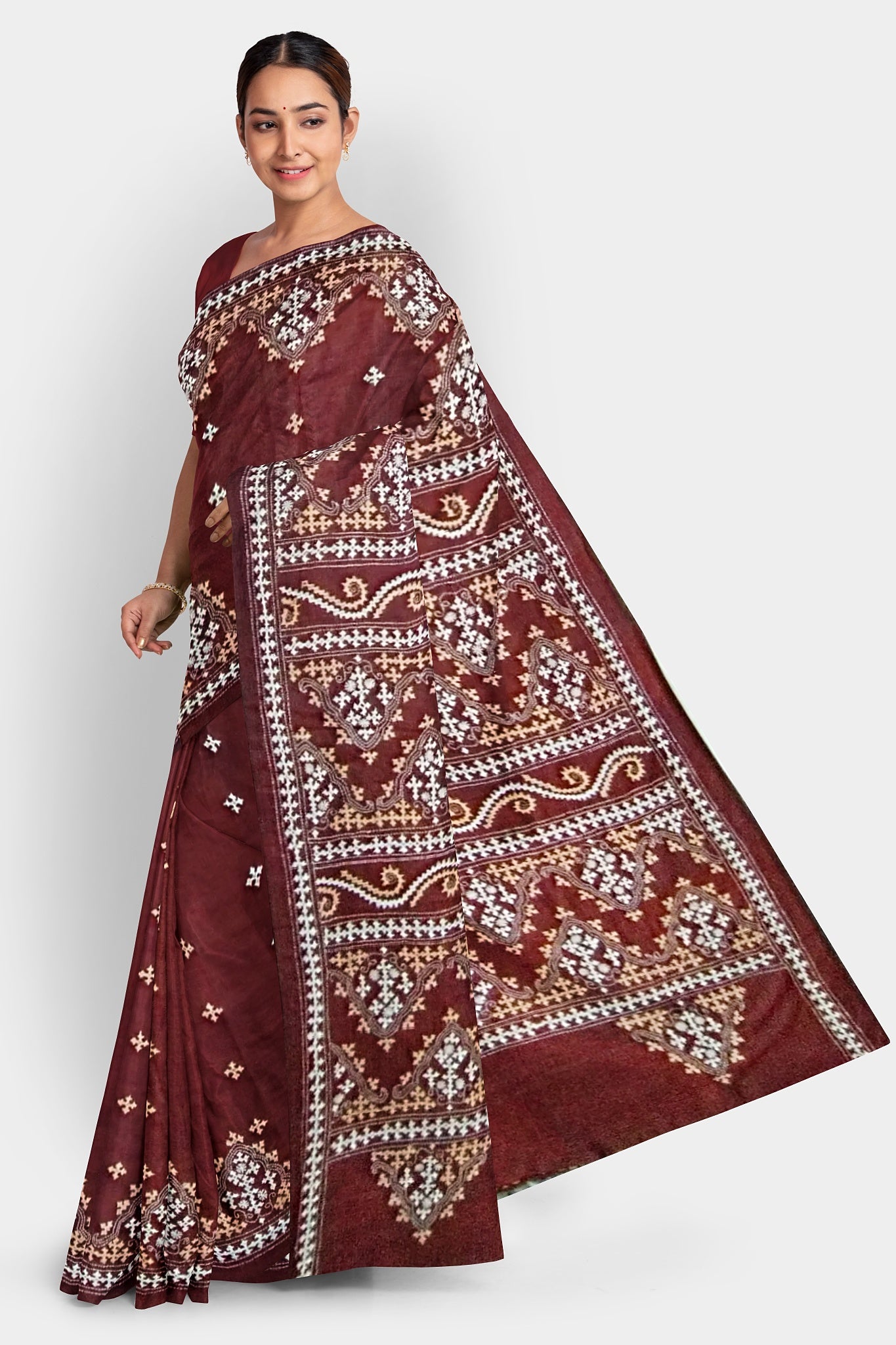 Gujrati Stitch: Stylish Blended Silk Saree showcasing Traditional Artistry in Modern Indian Fashion with BP