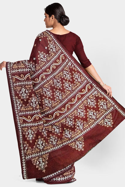 Gujrati Stitch: Stylish Blended Silk Saree showcasing Traditional Artistry in Modern Indian Fashion with BP