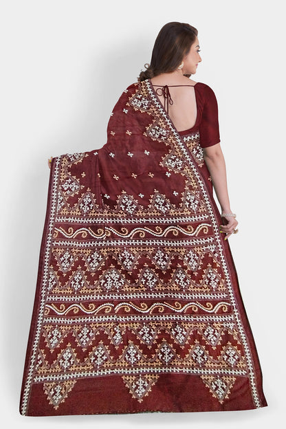 Gujrati Stitch: Stylish Blended Silk Saree showcasing Traditional Artistry in Modern Indian Fashion with BP