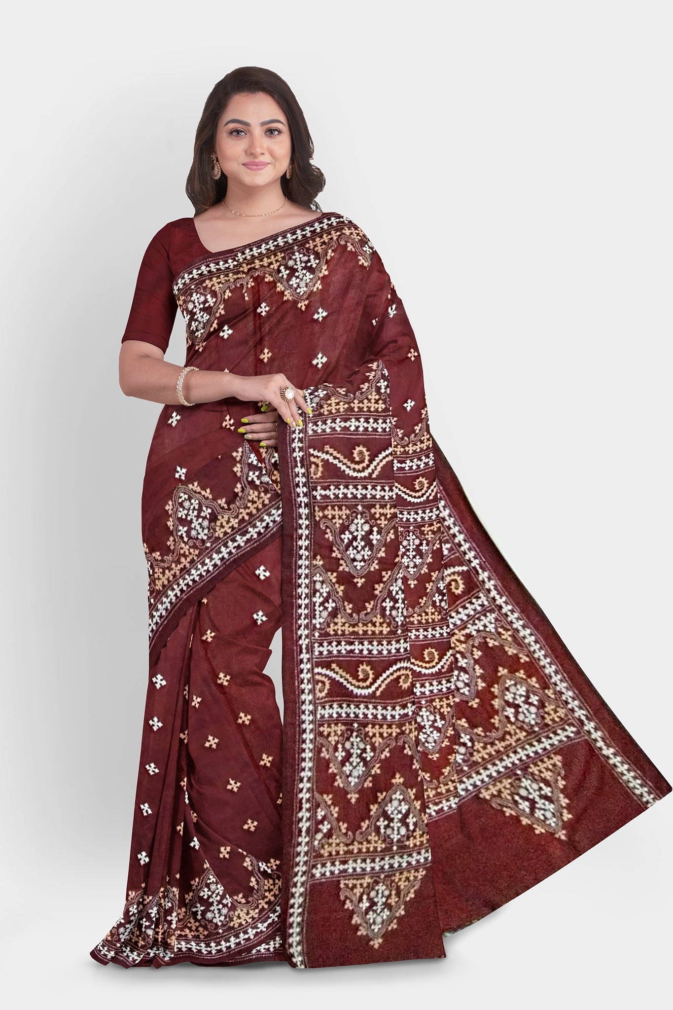 Gujrati Stitch: Stylish Blended Silk Saree showcasing Traditional Artistry in Modern Indian Fashion with BP