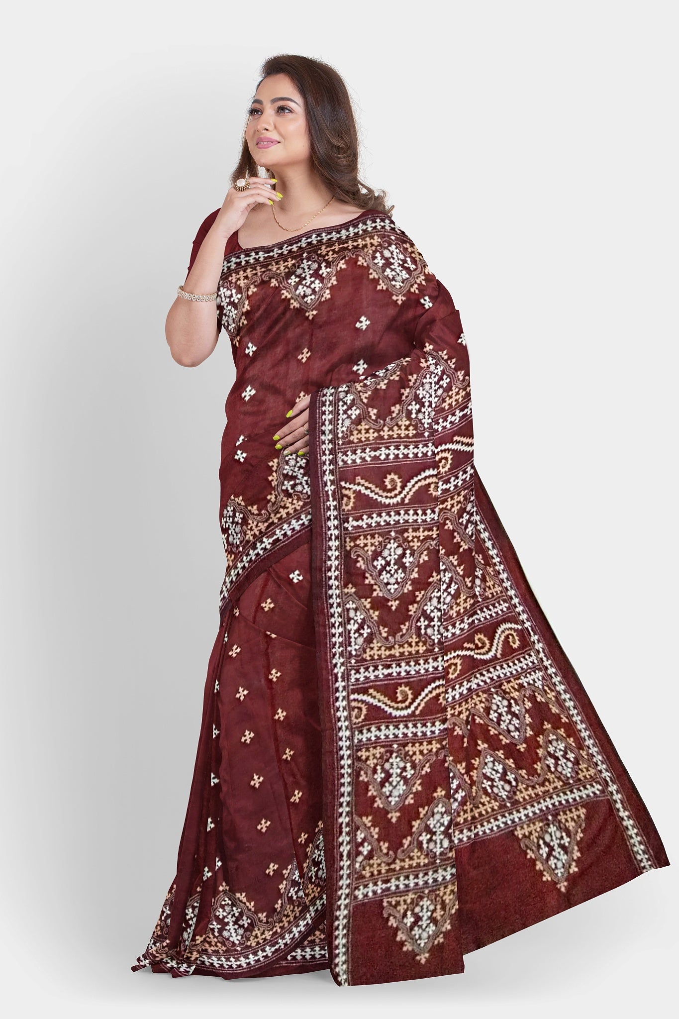 Gujrati Stitch: Stylish Blended Silk Saree showcasing Traditional Artistry in Modern Indian Fashion with BP