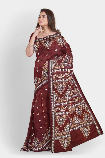 Gujrati Stitch: Stylish Blended Silk Saree showcasing Traditional Artistry in Modern Indian Fashion with BP