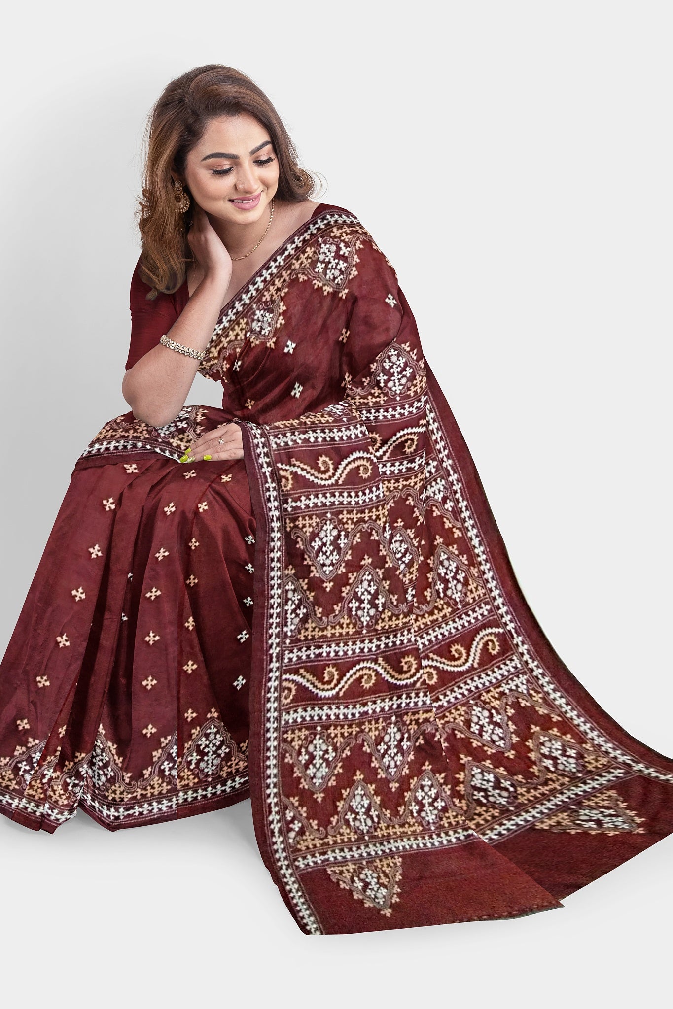 Gujrati Stitch: Stylish Blended Silk Saree showcasing Traditional Artistry in Modern Indian Fashion with BP