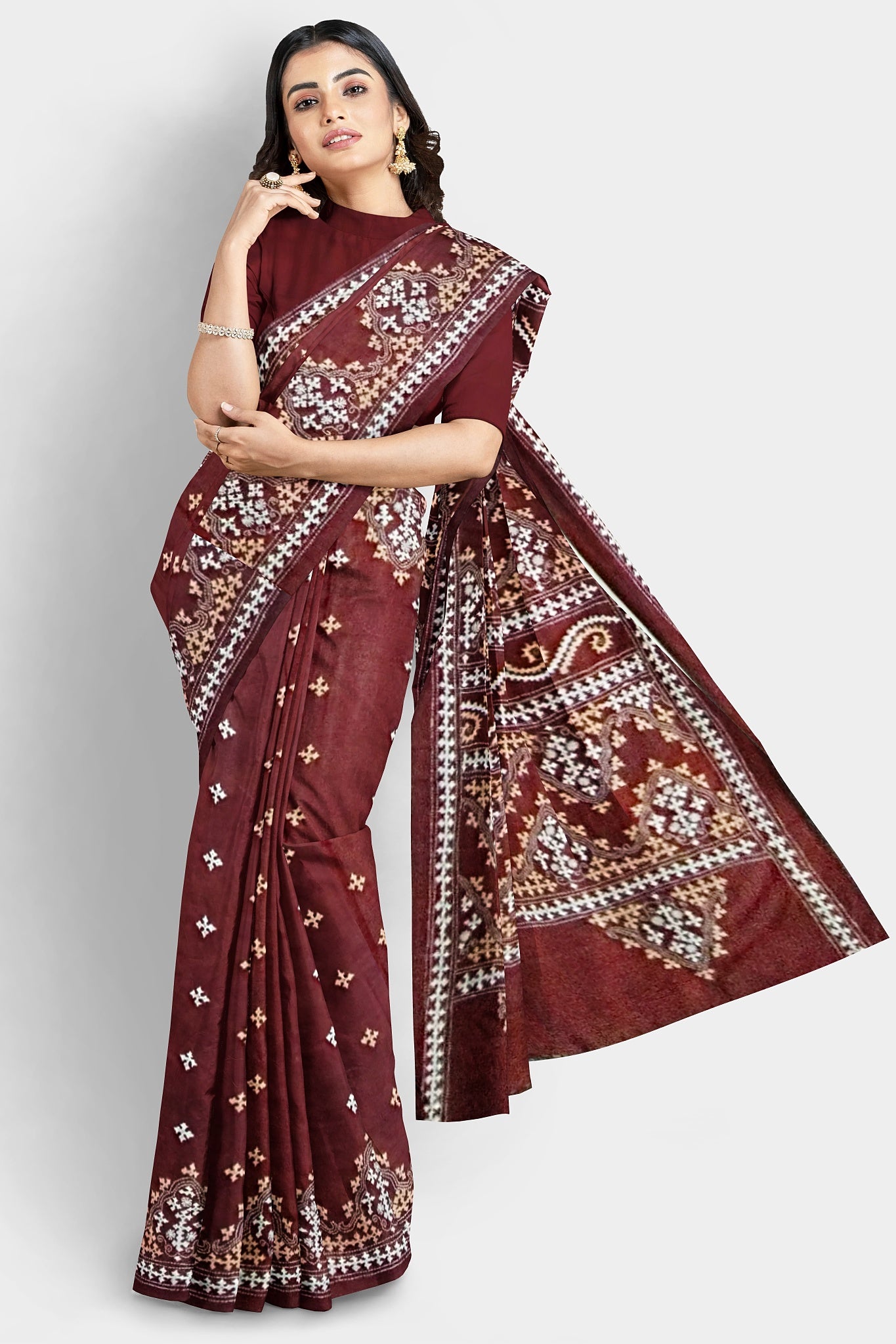 Gujrati Stitch: Stylish Blended Silk Saree showcasing Traditional Artistry in Modern Indian Fashion with BP