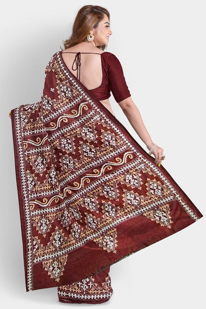 Gujrati Stitch: Stylish Blended Silk Saree showcasing Traditional Artistry in Modern Indian Fashion with BP