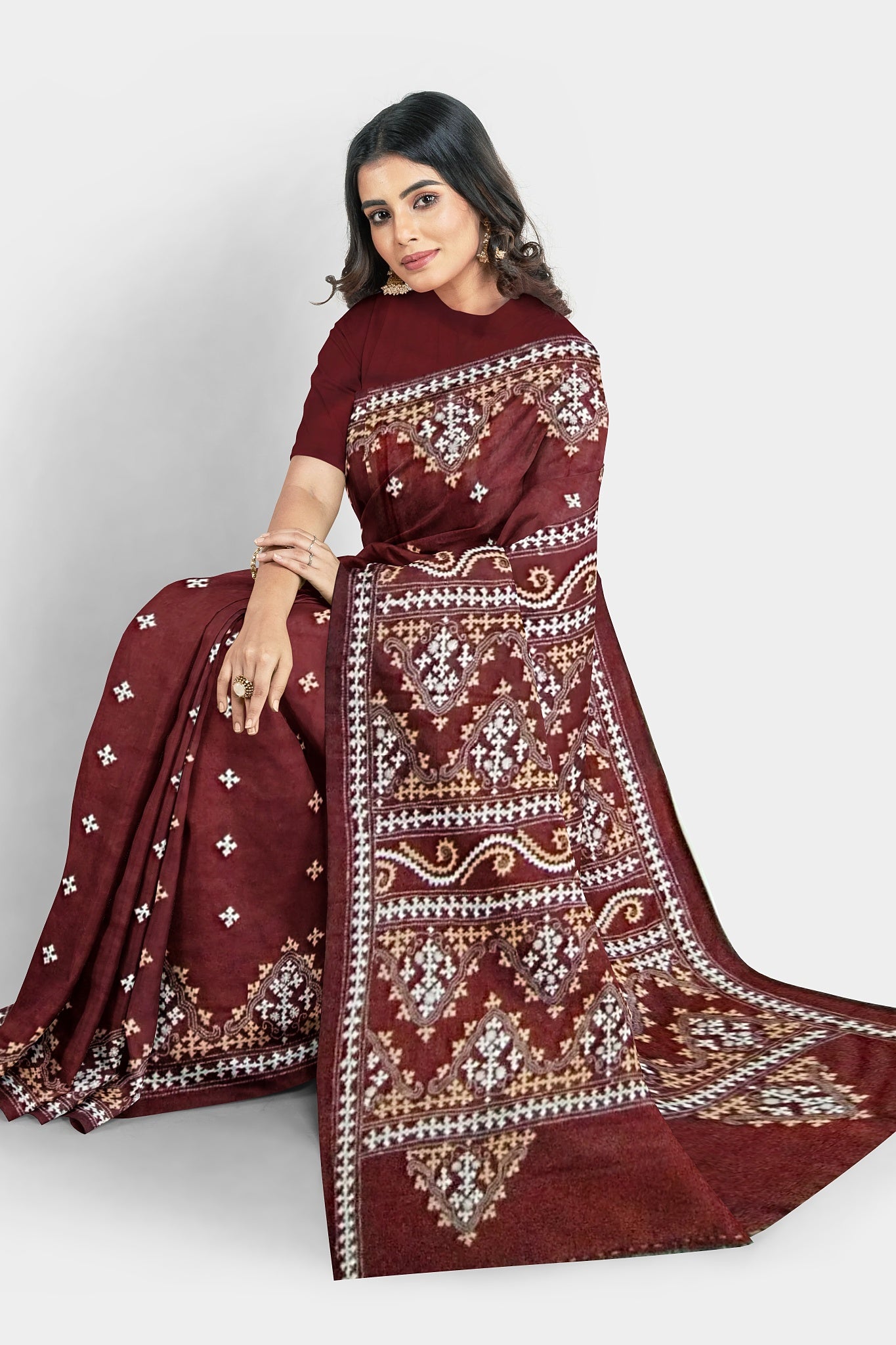 Gujrati Stitch: Stylish Blended Silk Saree showcasing Traditional Artistry in Modern Indian Fashion with BP