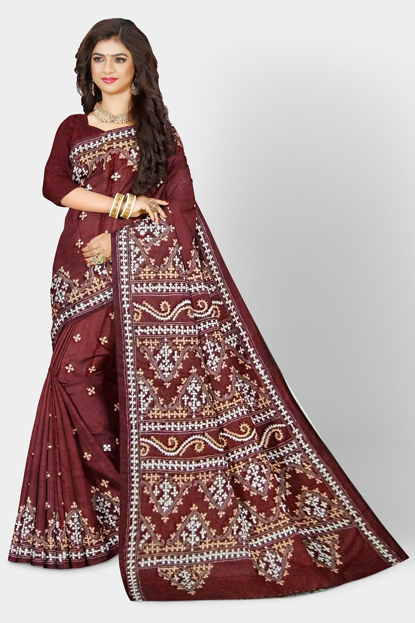 Gujrati Stitch: Stylish Blended Silk Saree showcasing Traditional Artistry in Modern Indian Fashion with BP