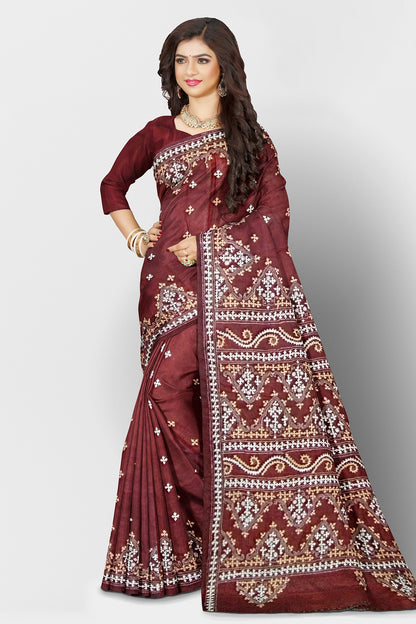 Gujrati Stitch: Stylish Blended Silk Saree showcasing Traditional Artistry in Modern Indian Fashion with BP