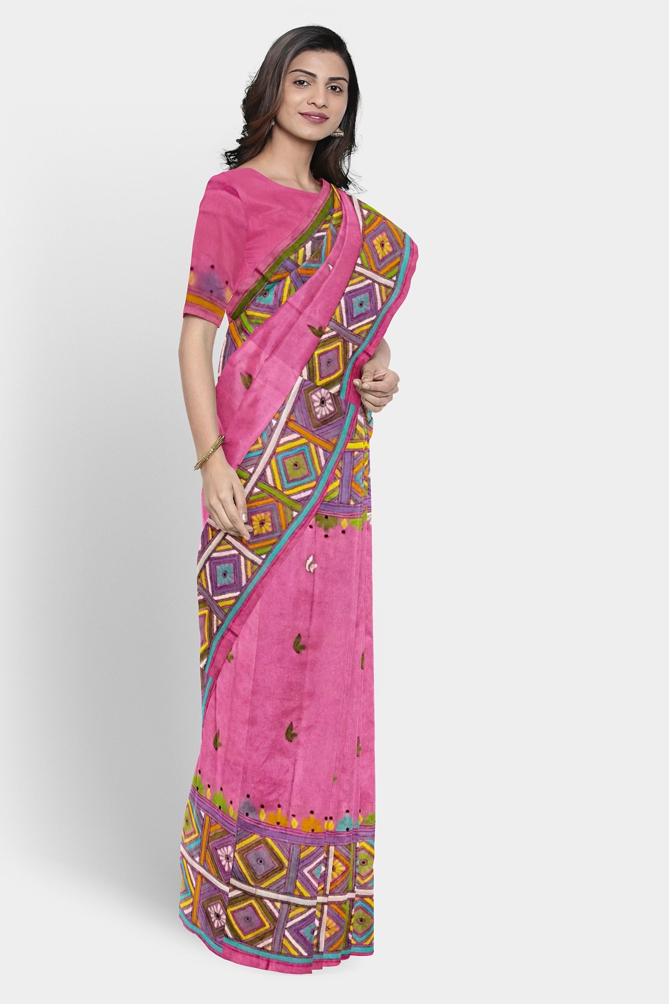 Kantha Stitch: Stylish Blended Silk Saree showcasing Traditional Artistry in Modern Indian Fashion with BP