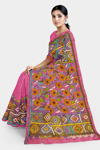 Kantha Stitch: Stylish Blended Silk Saree showcasing Traditional Artistry in Modern Indian Fashion with BP