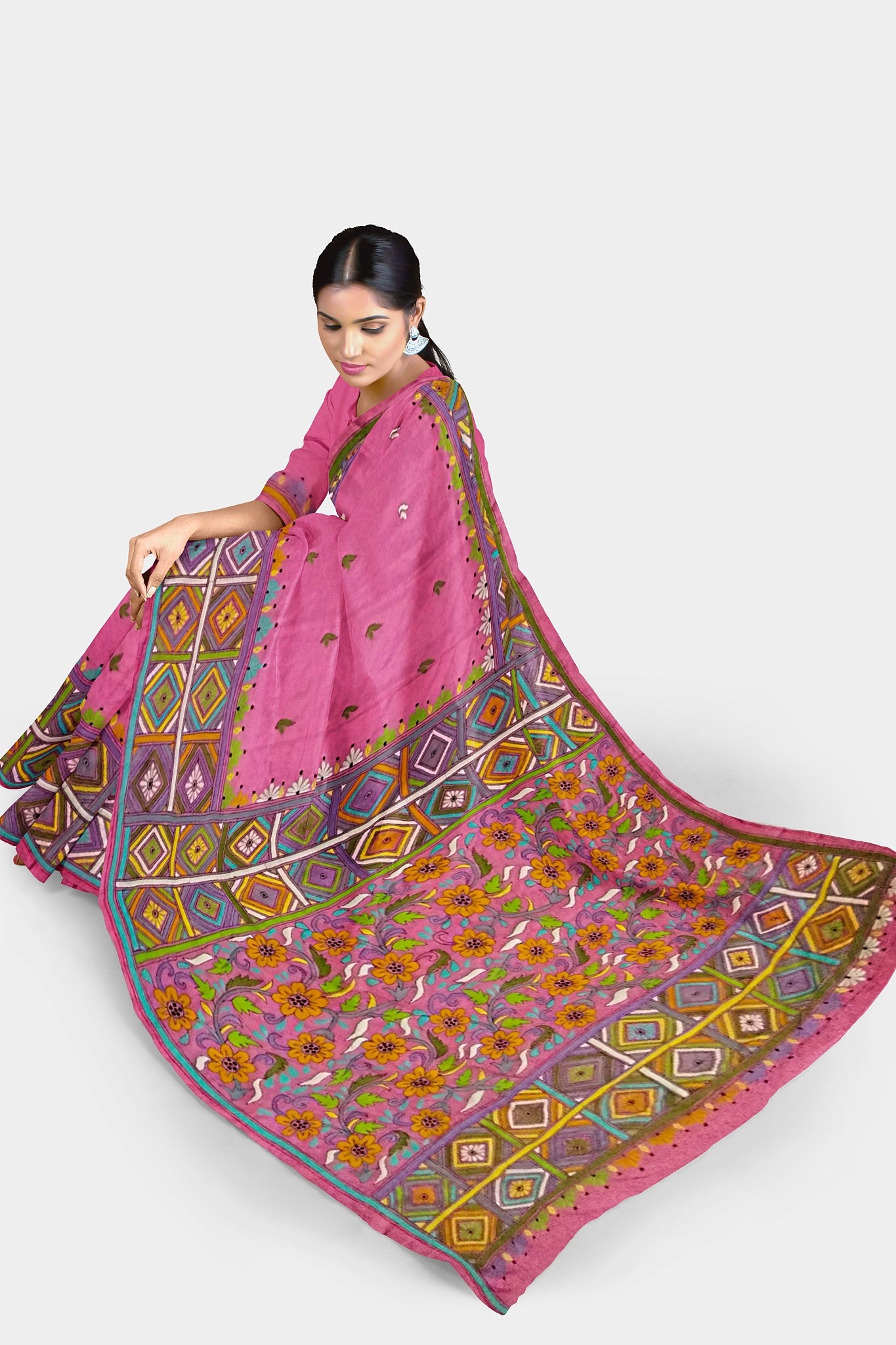Kantha Stitch: Stylish Blended Silk Saree showcasing Traditional Artistry in Modern Indian Fashion with BP