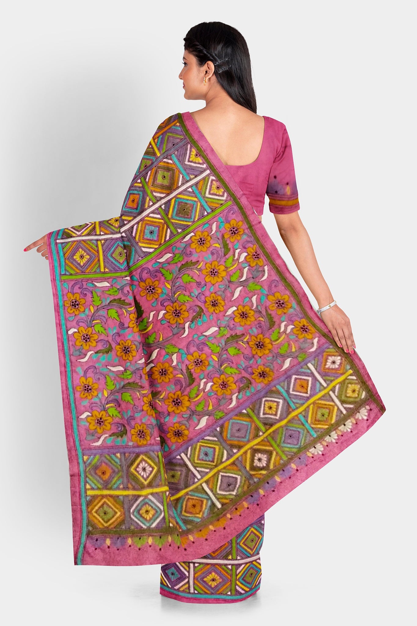 Kantha Stitch: Stylish Blended Silk Saree showcasing Traditional Artistry in Modern Indian Fashion with BP