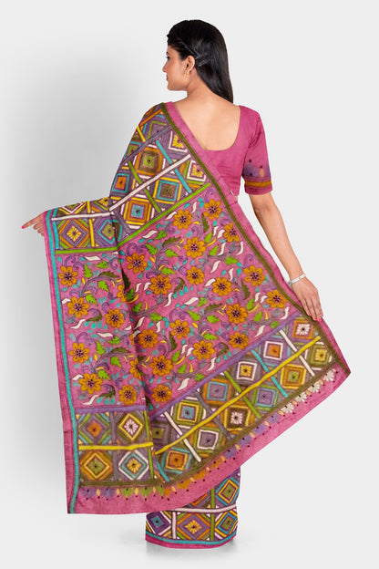 Kantha Stitch: Stylish Blended Silk Saree showcasing Traditional Artistry in Modern Indian Fashion with BP