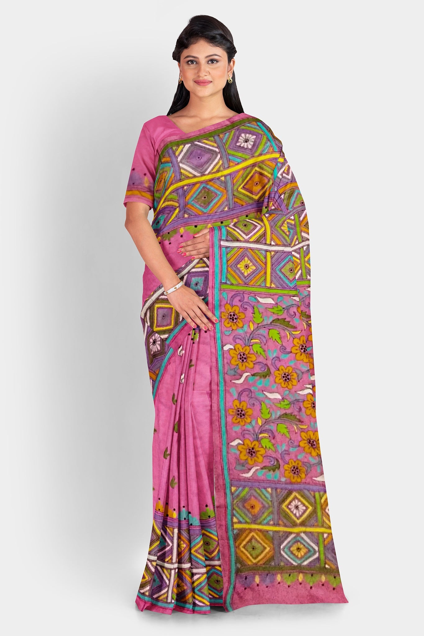 Kantha Stitch: Stylish Blended Silk Saree showcasing Traditional Artistry in Modern Indian Fashion with BP