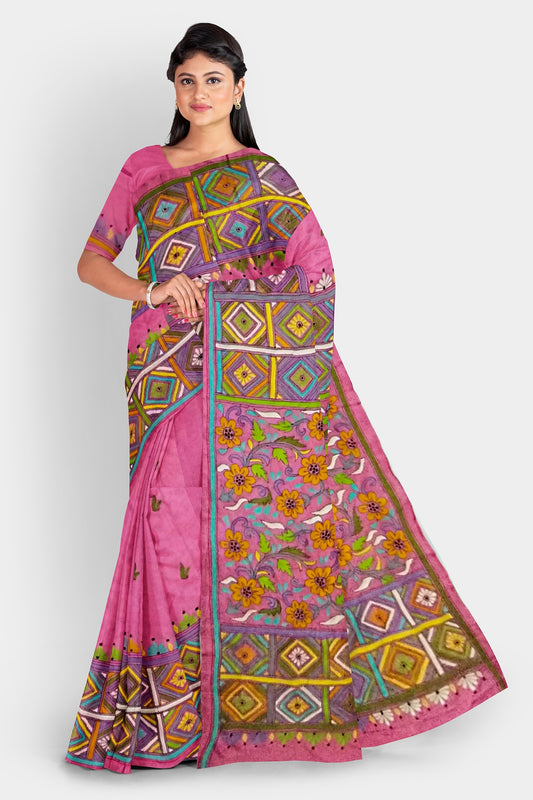 Kantha Stitch: Stylish Blended Silk Saree showcasing Traditional Artistry in Modern Indian Fashion with BP