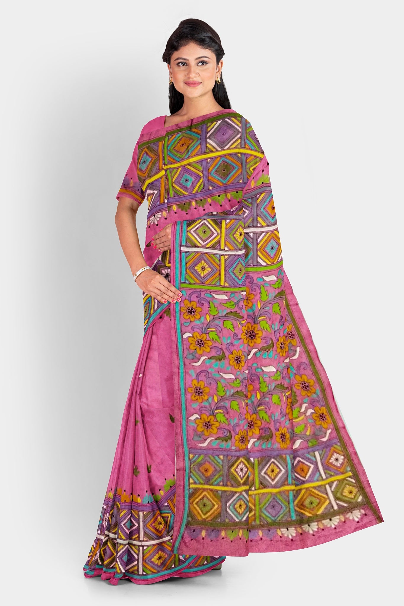 Kantha Stitch: Stylish Blended Silk Saree showcasing Traditional Artistry in Modern Indian Fashion with BP