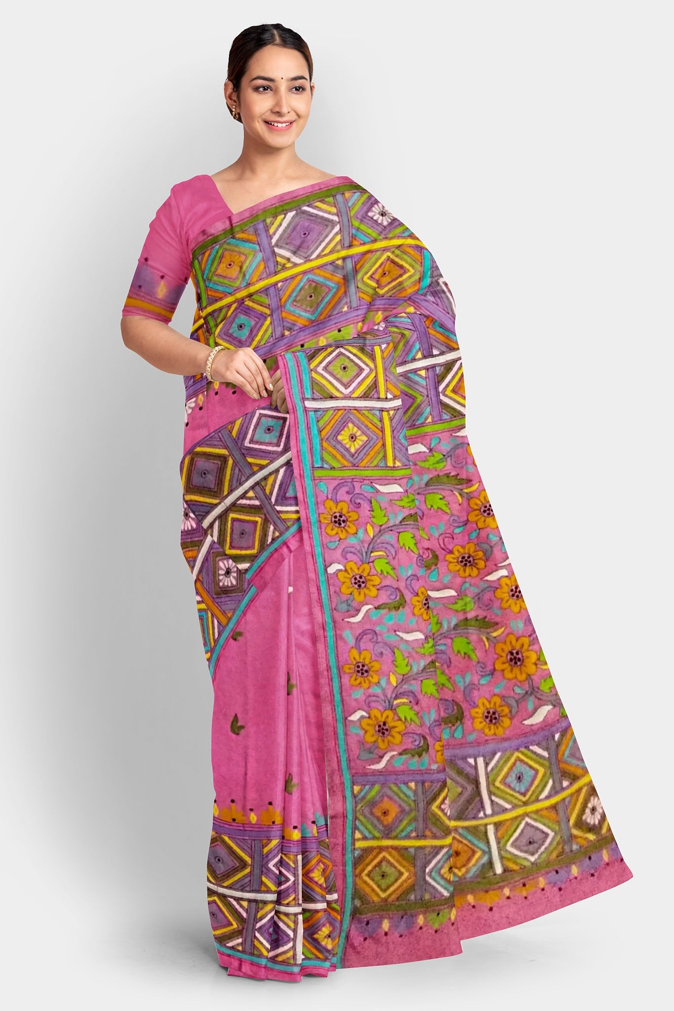 Kantha Stitch: Stylish Blended Silk Saree showcasing Traditional Artistry in Modern Indian Fashion with BP