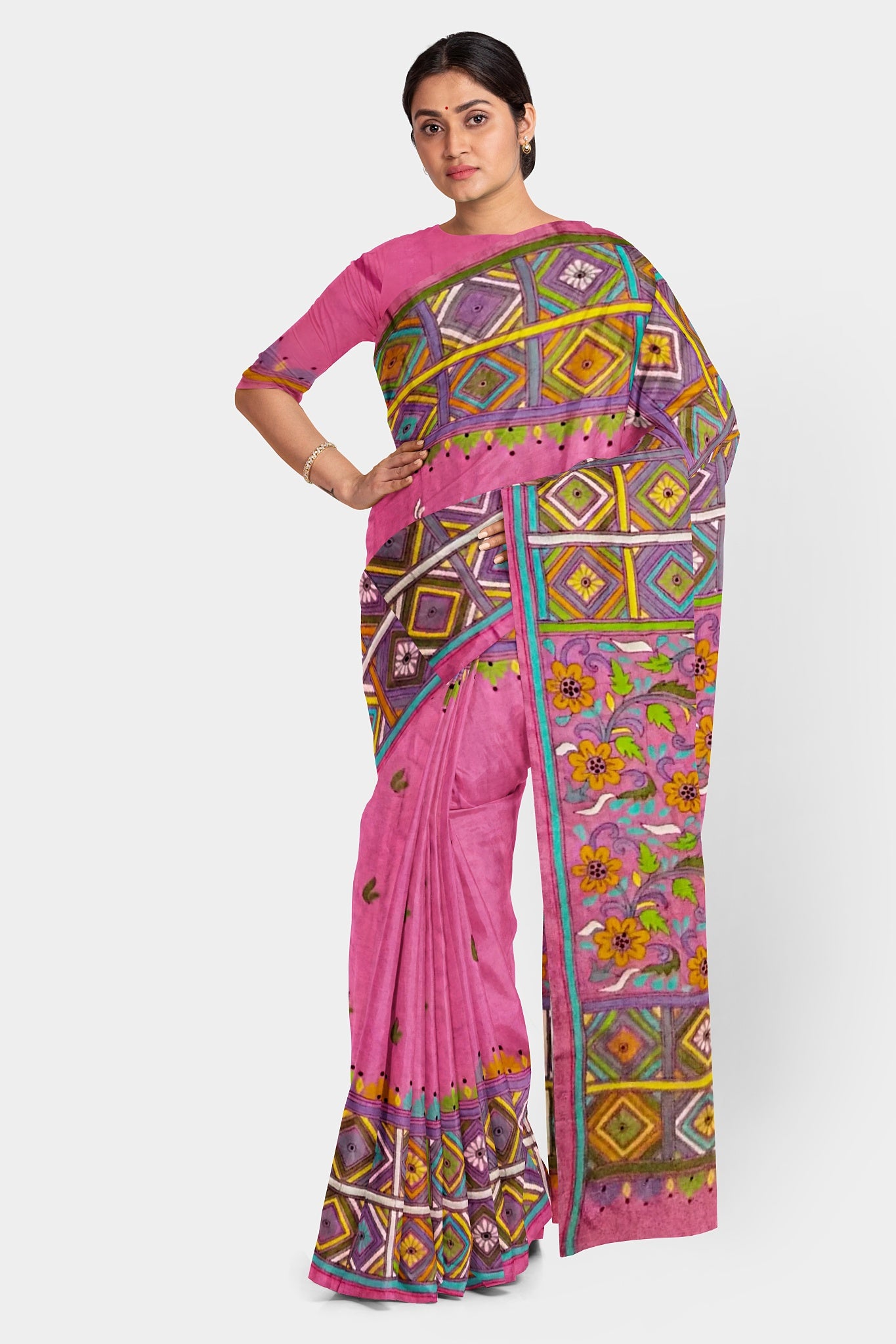 Kantha Stitch: Stylish Blended Silk Saree showcasing Traditional Artistry in Modern Indian Fashion with BP