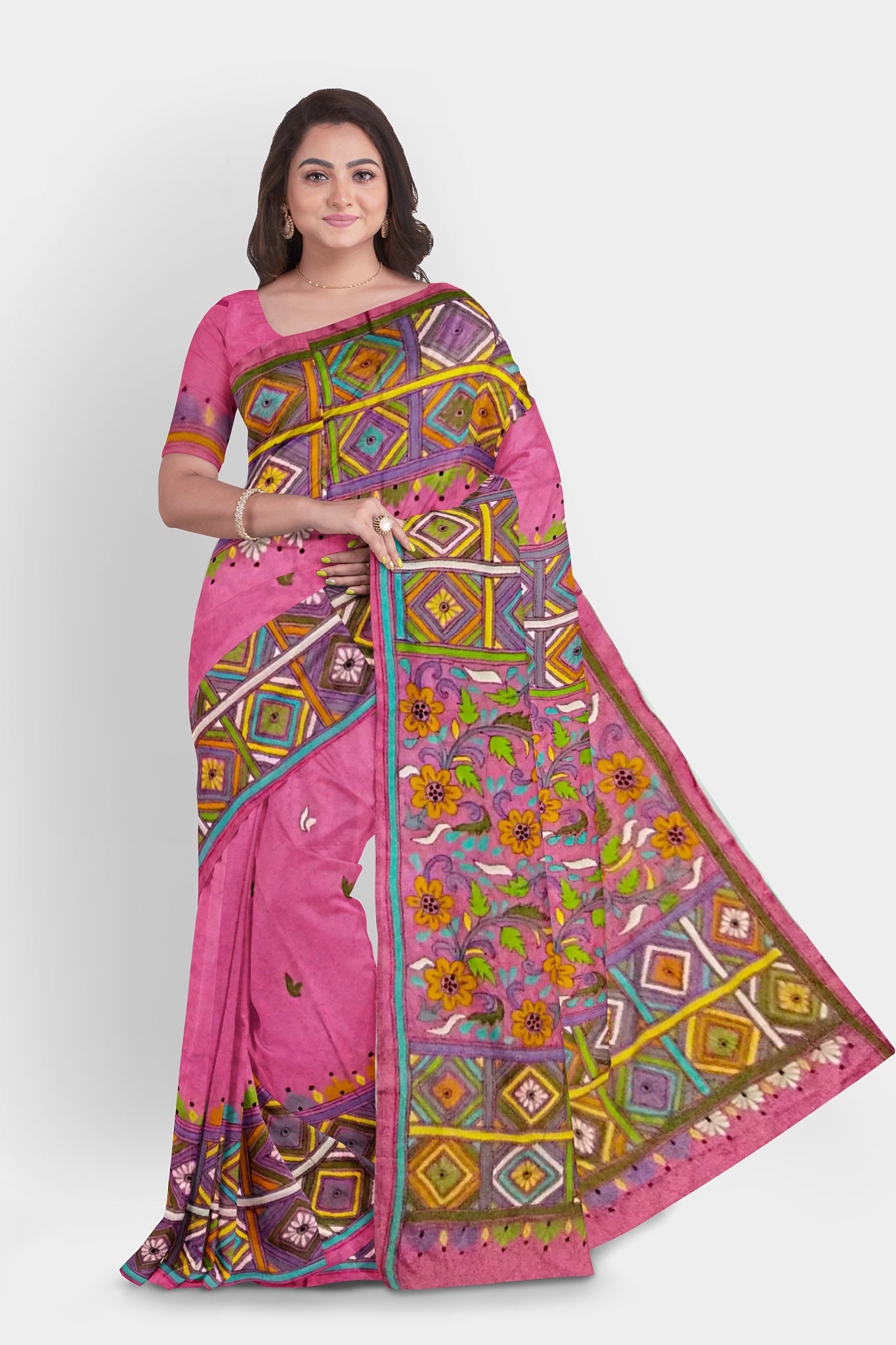 Kantha Stitch: Stylish Blended Silk Saree showcasing Traditional Artistry in Modern Indian Fashion with BP