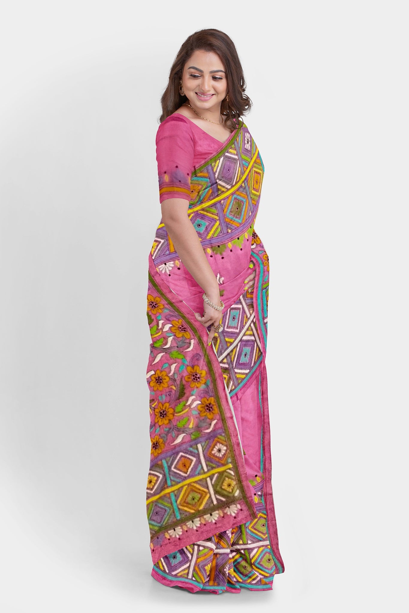 Kantha Stitch: Stylish Blended Silk Saree showcasing Traditional Artistry in Modern Indian Fashion with BP