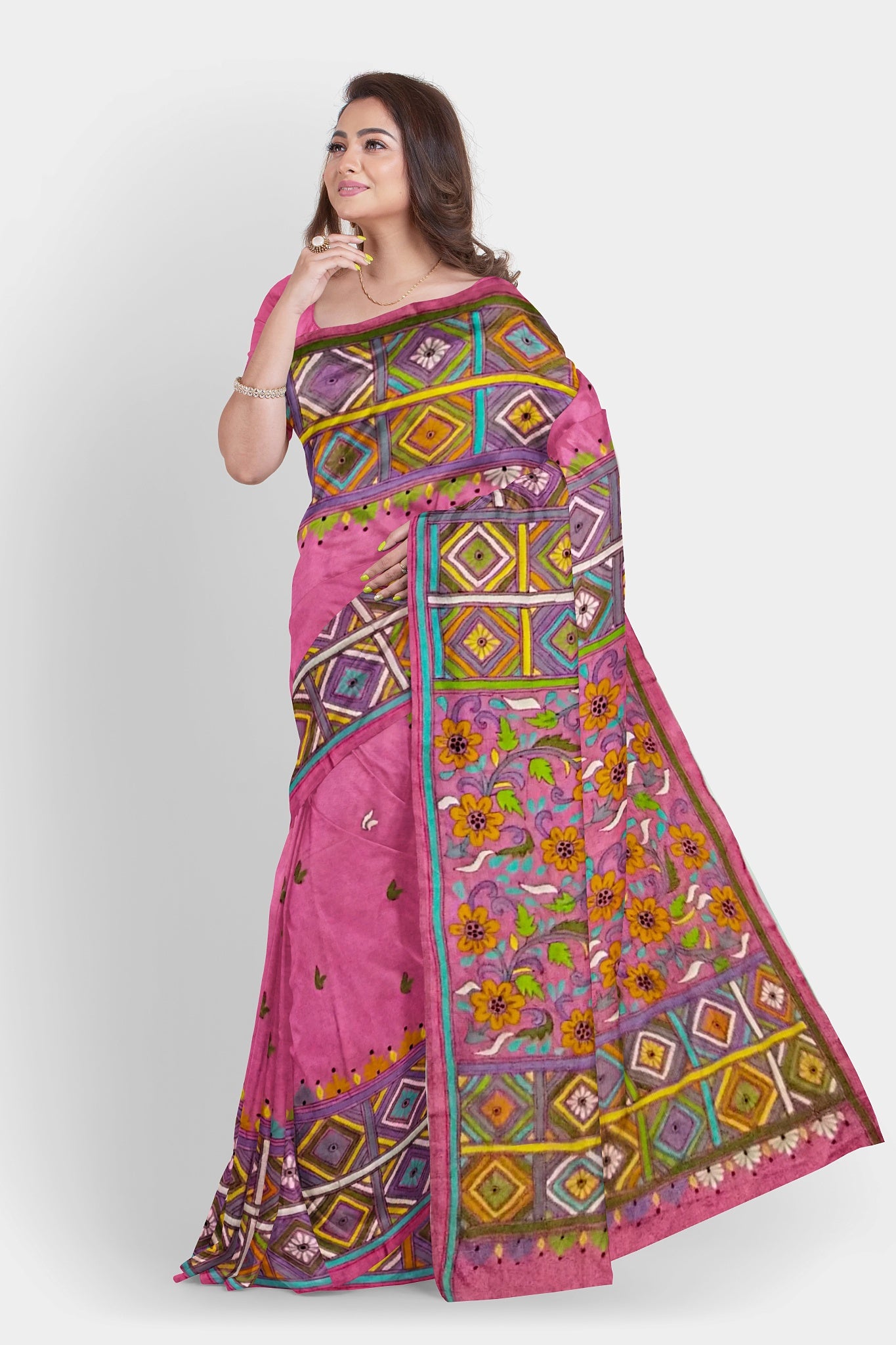 Kantha Stitch: Stylish Blended Silk Saree showcasing Traditional Artistry in Modern Indian Fashion with BP