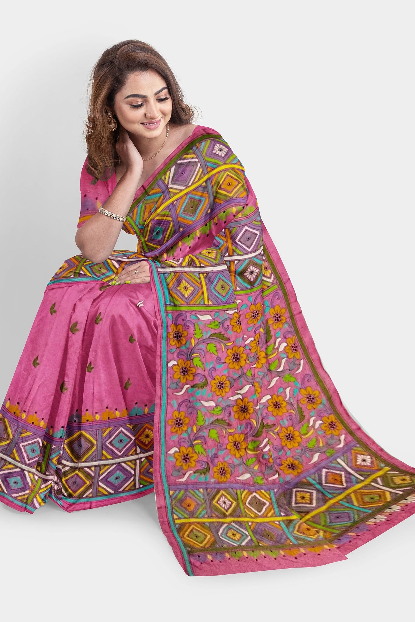 Kantha Stitch: Stylish Blended Silk Saree showcasing Traditional Artistry in Modern Indian Fashion with BP