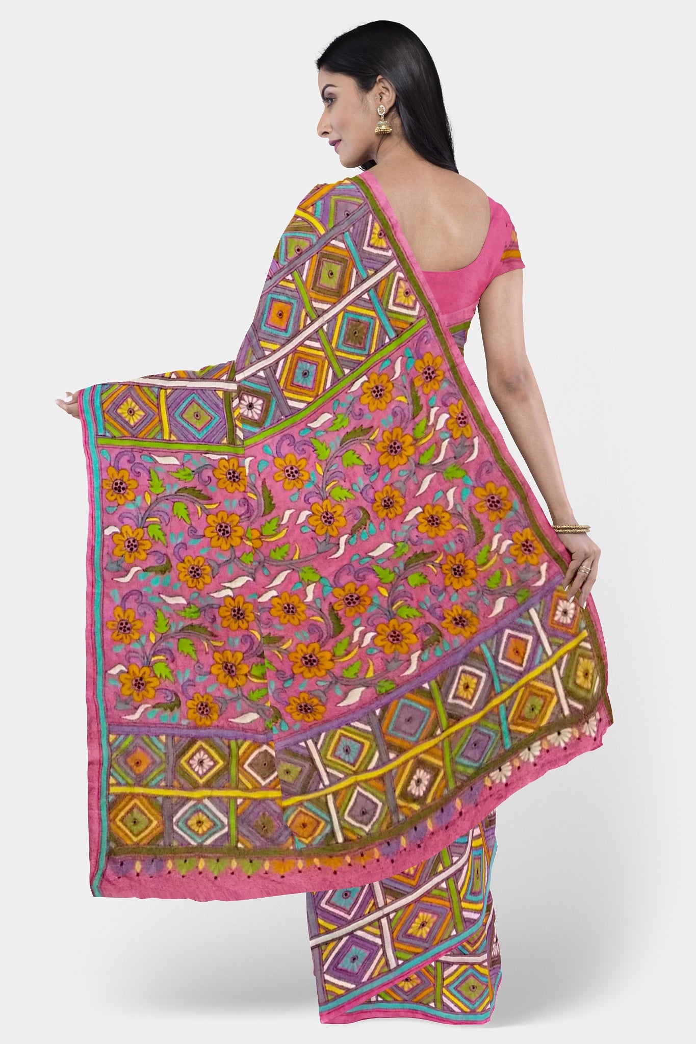 Kantha Stitch: Stylish Blended Silk Saree showcasing Traditional Artistry in Modern Indian Fashion with BP