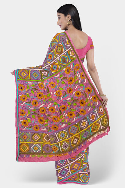 Kantha Stitch: Stylish Blended Silk Saree showcasing Traditional Artistry in Modern Indian Fashion with BP