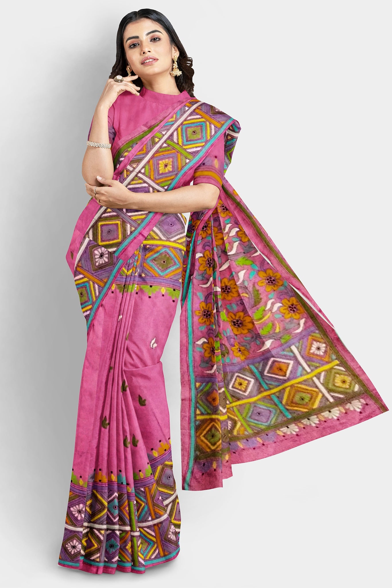 Kantha Stitch: Stylish Blended Silk Saree showcasing Traditional Artistry in Modern Indian Fashion with BP