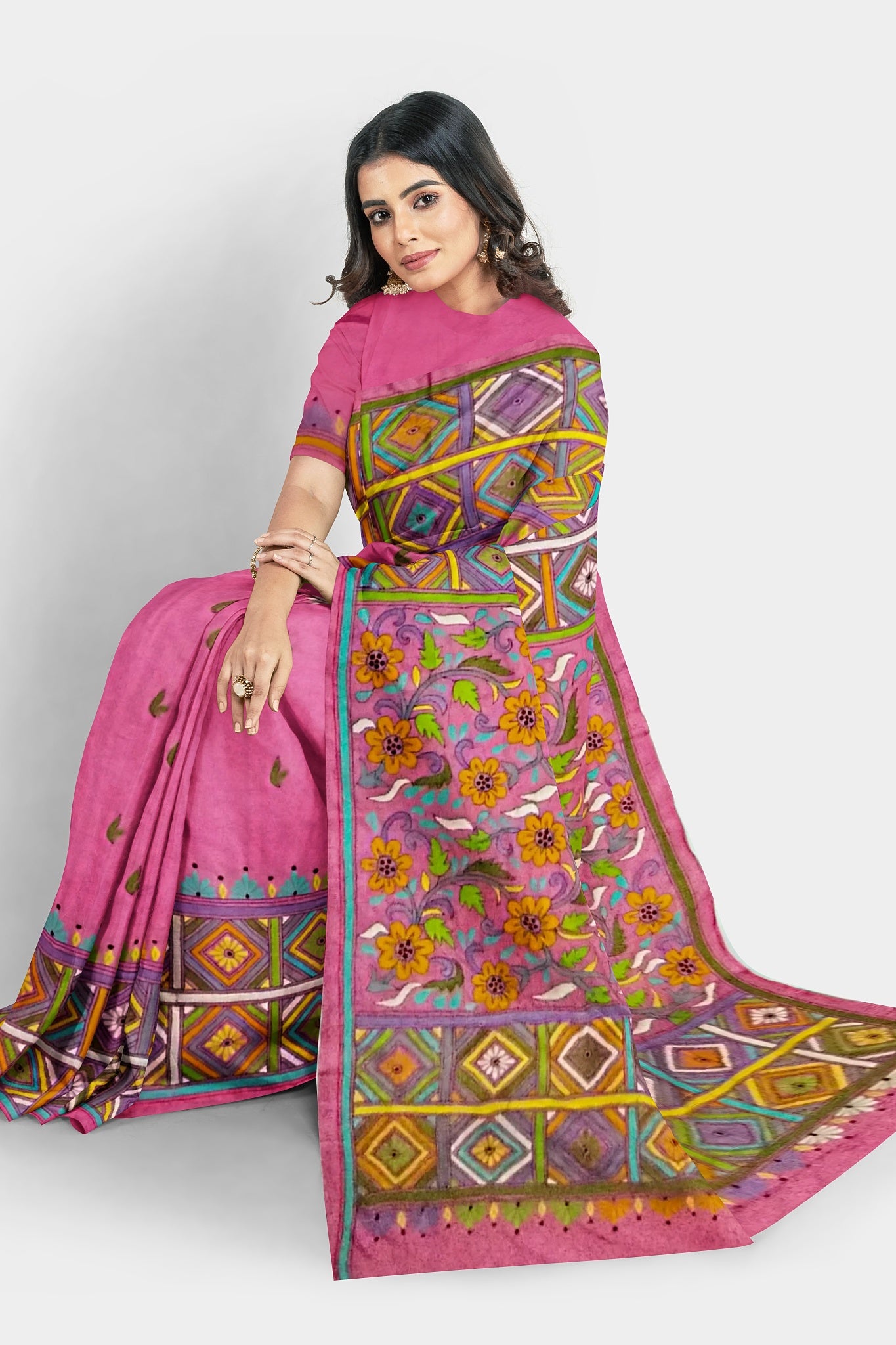 Kantha Stitch: Stylish Blended Silk Saree showcasing Traditional Artistry in Modern Indian Fashion with BP