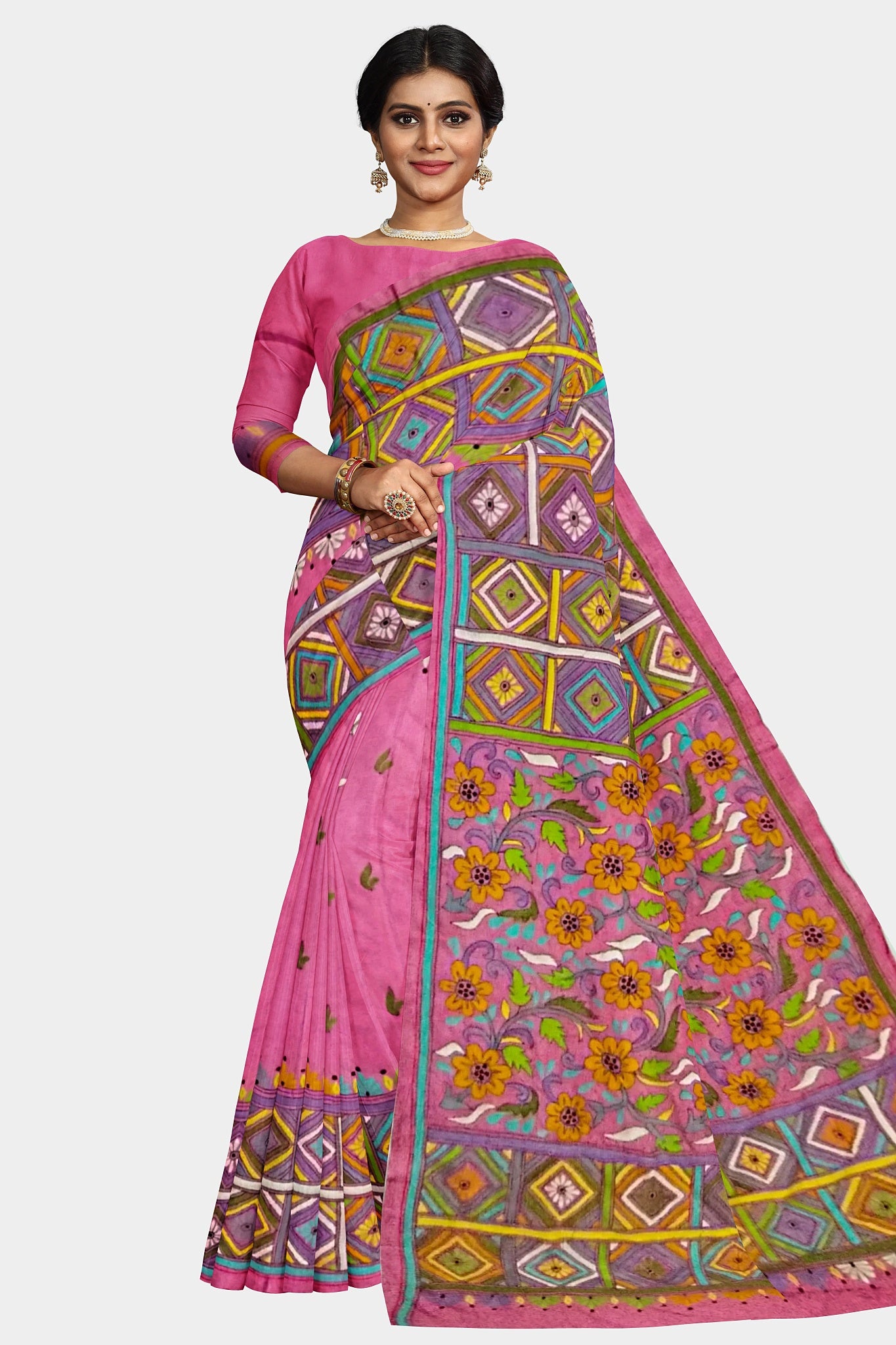 Kantha Stitch: Stylish Blended Silk Saree showcasing Traditional Artistry in Modern Indian Fashion with BP