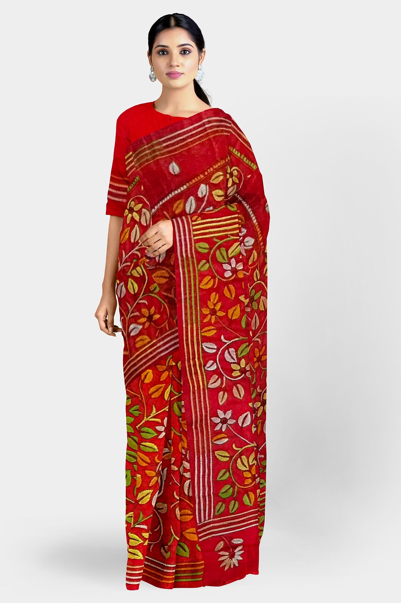 Kantha Stitch: Stylish Blended Silk Saree showcasing Traditional Artistry in Modern Indian Fashion With BP