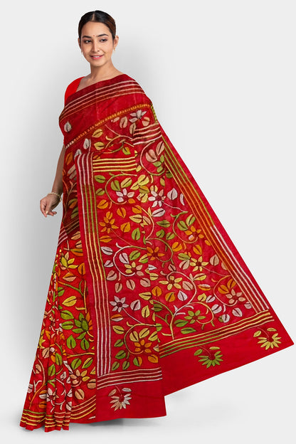 Kantha Stitch: Stylish Blended Silk Saree showcasing Traditional Artistry in Modern Indian Fashion With BP