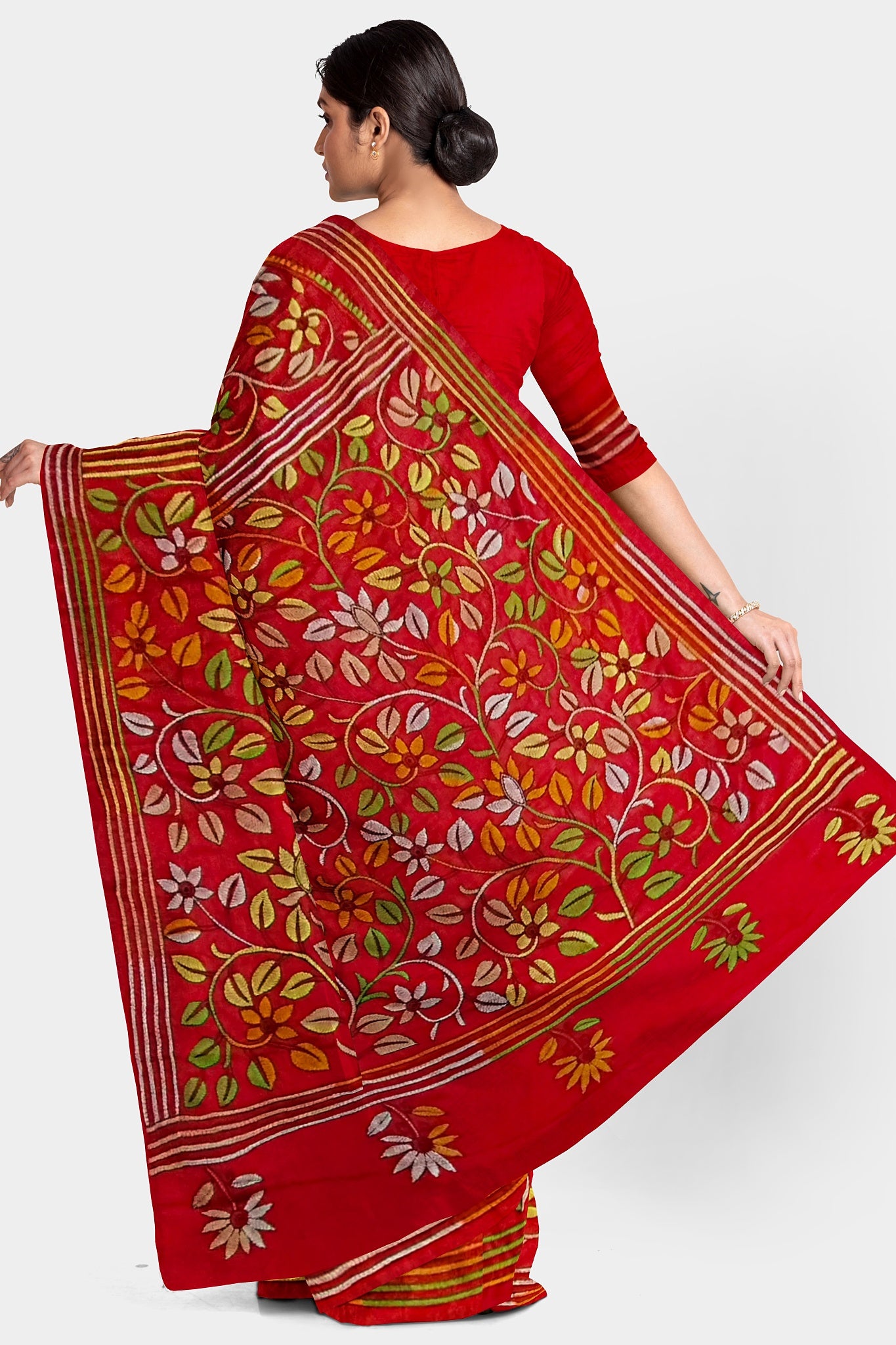 Kantha Stitch: Stylish Blended Silk Saree showcasing Traditional Artistry in Modern Indian Fashion With BP