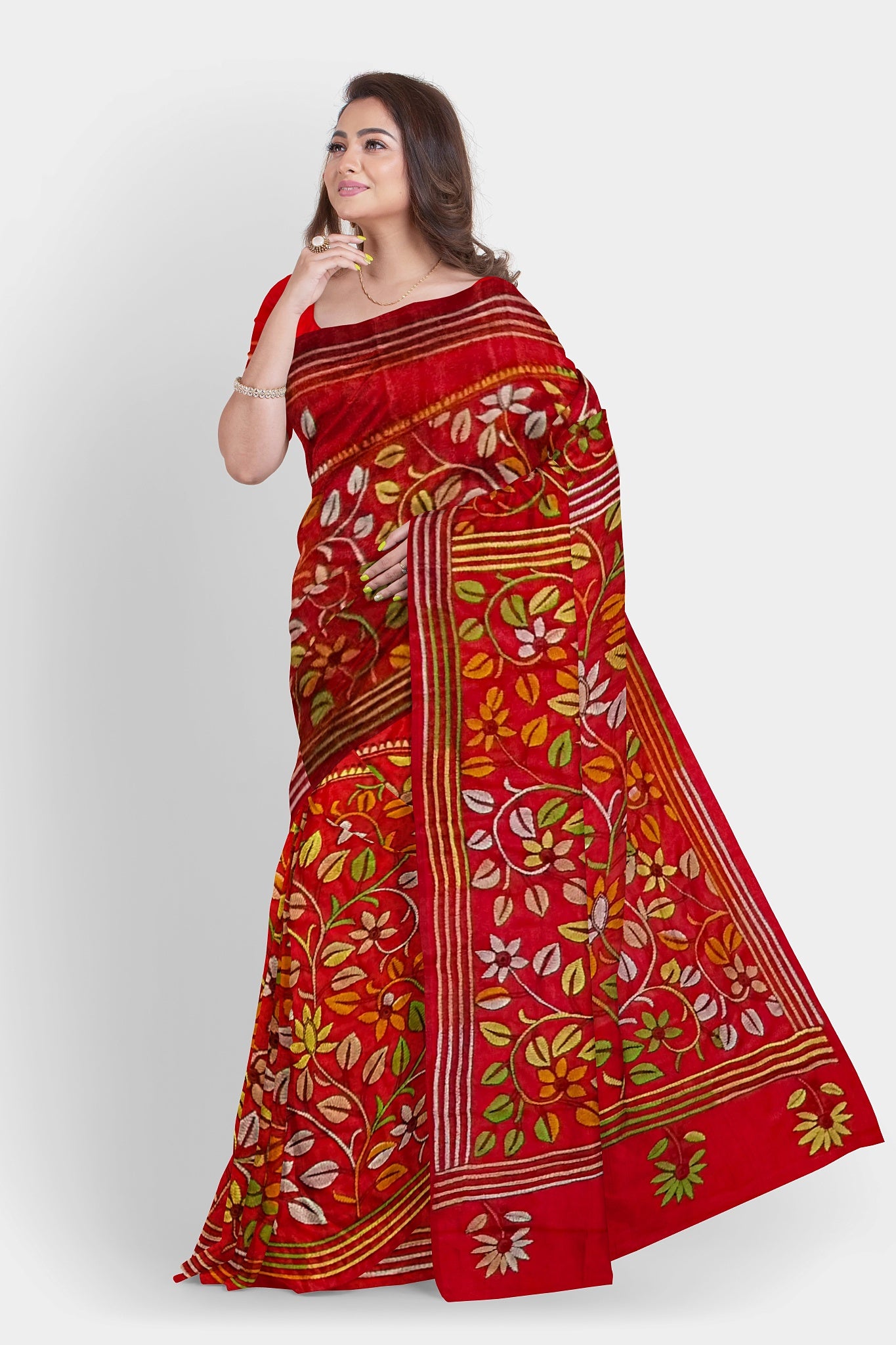 Kantha Stitch: Stylish Blended Silk Saree showcasing Traditional Artistry in Modern Indian Fashion With BP