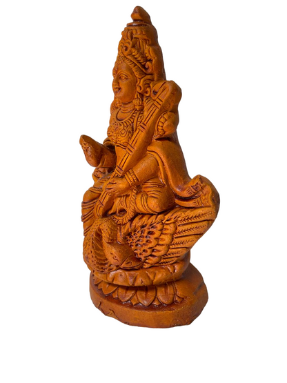 Divine Terracotta Saraswati Mata Murti - Handcrafted Indian Art by Mukherjee Handicrafts