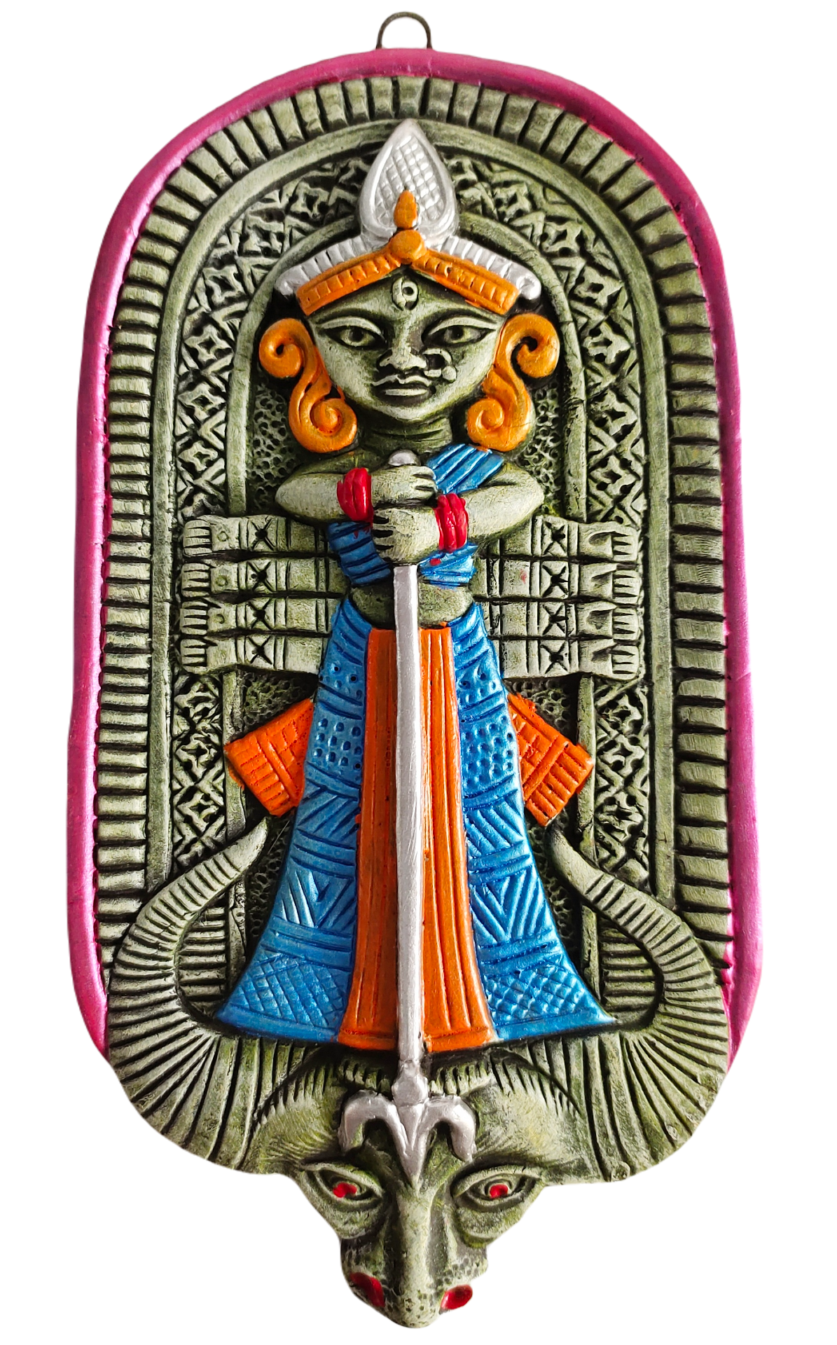 Terracotta Maa Durga Ma Dura Sherawali Maa Wall Hanging Showpiece.