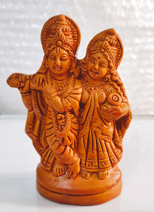 Terracotta Clay Lord Radha Krishna Statue - Murlidhar/Krishn Kanhiya Idol,