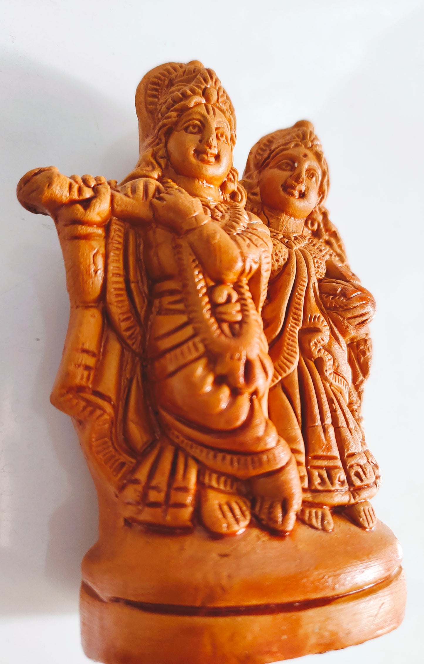 Terracotta Clay Lord Radha Krishna Statue - Murlidhar/Krishn Kanhiya Idol,