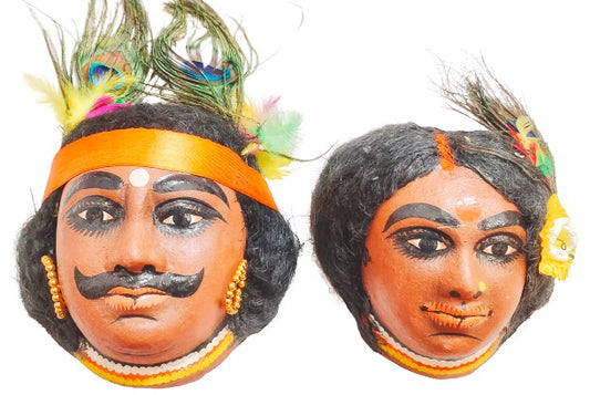 Mukherjee Handicrafts | Tribe Couple Chhau Mask | Chhau Nach Hand Made Product | Decorative Showpiece & Wall Hanging | Size - Large