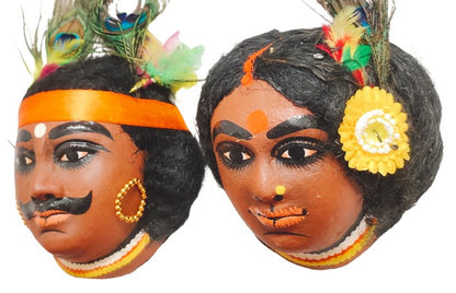 Mukherjee Handicrafts | Tribe Couple Chhau Mask | Chhau Nach Hand Made Product | Decorative Showpiece & Wall Hanging | Size - Large