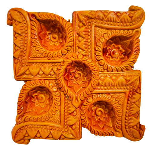 Terracotta/Earthen Clay Decorative 5 Diwali Diya Puja Tray Medium