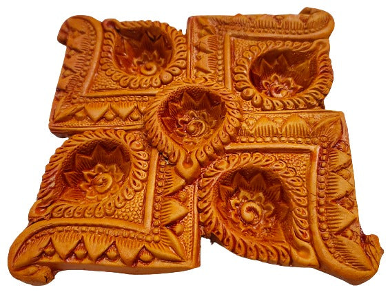 Terracotta/Earthen Clay Decorative 5 Diwali Diya Puja Tray Medium