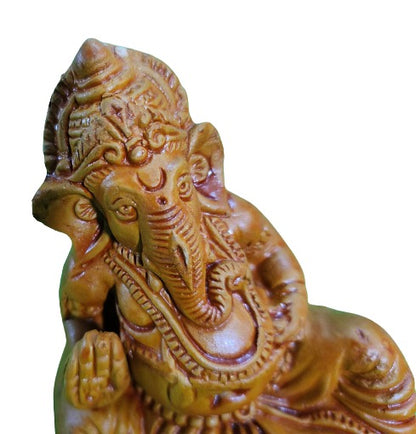 Ganpati Bappa Statue Sitting in Terracotta Ganesha Ganesh Idol Murti Article Decorative Showpiece