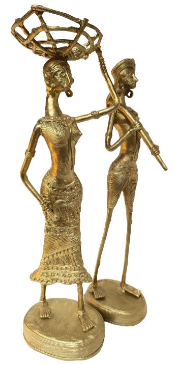 Dhokra Handmade Tribal Couple Sculpture: Unique and Artistic Home Decor