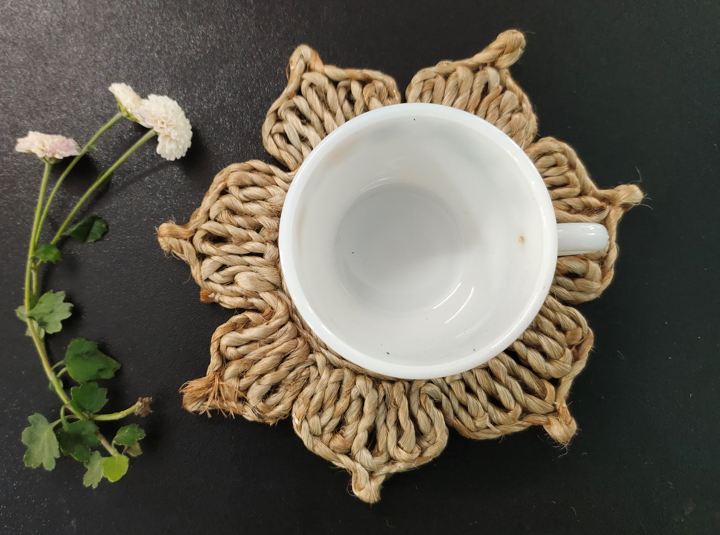 Indulge in The Natural Beauty of Jute with Mukherjee Handicrafts' Handmade Tea Coasters ( Set of 4 ) ( 6 Inch )